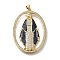 Rack Plating Brass Micro Pave Cubic Zirconia Pendants, Cadmium Free & Lead Free, Long-Lasting Plated, Oval with Jesus, Real 18K Gold Plated, 42x30x3mm, Hole: 4x3mm