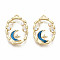Brass Micro Pave Clear Cubic Zirconia Pendants, with Enamel and ABS Plastic Imitation Pearl, Nickel Free, Oval, Real 18K Gold Plated, 20x13.5x3mm, Hole: 1mm