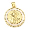 Rack Plating Brass Pave Shell Flat Round Pendants, Real 18K Gold Plated, Lead Free & Cadmium Free, Long-Lasting Plated, Man, 22.5x20x4.5mm, Hole: 6x3.5mm