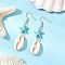Star with Shell Shape Synthetic Turquoise Beads Dangle Earrings, with Natural Mixed Cowrie Shell Beads & 304 Stainless Steel Earring Hooks & 304 Stainless Steel Eye Pins, Golden, Turquoise, 60x13mm