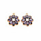 Brass Glass Pendants, Nickel Free, Real 18K Gold Plated, Flower, Indigo, 16x14x3.5mm, Hole: 1.2mm