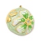 Ion Plating(IP) 304 Stainless Steel Rhinestone Pendants, with Enamel, Real 18K Gold Plated, Half Round with Flower Charm, Light Green, 30x26.5x8mm, Hole: 1.5mm
