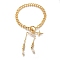Star Brass Micro Pave Clear Cubic Zirconia Card Paper Chain Bracelets For Women, with ABS Plastic Pearl and Glass Beads, Real 18K Gold Plated, 6-1/4 inch(16cm)