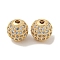 Brass Micro Pave Clear Cubic Zirconia Beads, Cadmium Free & Nickel Free & Lead Free, Round, Real 18K Gold Plated, 10x9.5mm, Hole: 2mm