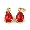 Brass Pave Cubic Zirconia Pendants, Teardrop Charms, with Glass & Jump Ring, Rack Plating, Real 18K Gold Plated, Lead Free & Cadmium Free, Long-Lasting Plated, Red, 11.5x7x5.5mm, Hole: 1.6mm