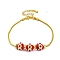 Brass European Bracelets, with Enamel Beads, Real 18K Gold Plated, Red, 7-3/4 inch(19.6cm)