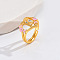 Heart & Flower Brass Pearl Pink Enamel Adjustable Finger Rings, Cadmium Free & Nickel Free & Lead Free, Golden, Letter K, 14mm, Inner Diameter: 17mm