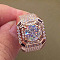 Square Alloy with Crystal Rhinestone Finger Rings, Rose Gold, US Size 8(18.1mm)
