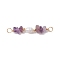 Natural Amethyst Chip & Natural Cultured Freshwater Pearl Rice Beaded Connector Charms, with Brass Double Loops, Golden, 33.5~38x5.5~8.5x4.5~5.5mm, Hole: 2.5mm