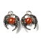 Bat Natural Red Jasper Pendants, Rack Plating Brass Halloween Charms, Cadmium Free & Lead Free, Antique Silver, 27x22x9.5mm, Hole: 6mm