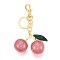 Alloy Resin Cherry Keychains, with Enamel, Cadmium Free & Lead Free, Golden, Pale Green, 135mm