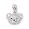 Brass Micro Pave Cubic Zirconia Pendants, Cadmium Free & Lead Free, Bear Head Charms, Platinum, Clear, 16x13x5.5mm, Hole: 6.5x3.5mm