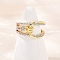 Brass Micro Pave Cubic Zirconia Cuff Rings for Women, Cadmium Free & Lead Free, Real 18K Gold Plated, 13mm, Inner Diameter: Adjustable