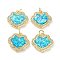Rack Plating Brass Micro Pave Cubic Zirconia Pendants, Synthetic Opal Lock Charms with Jump Ring, Cadmium Free & Lead Free, Long-Lasting Plated, Real 18K Gold Plated, Cyan, 18x18x3mm, Hole: 3.4mm