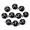 Handmade Lampwork Beads, with Golden Plated Brass Etched Metal Embellishments, Flat Round with Alphabet, Letter.X, 8x5mm, Hole: 0.8mm