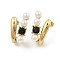 PVD Vacuum Plating Golden 304 Stainless Steel Stud Earrings for Women, with Rhinestone and Plastic Imitation Pearl, Jet, 29x13mm