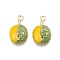 Alloy Enamel Pendants, Cadmium Free & Nickel Free & Lead Free, Light Gold, Rack Plating, Durian, 23.5x14.5x7mm, Hole: 2mm