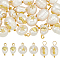 30Pcs 3 Styles Natural Pearl Pendants, with Alloy Cabochons and Brass Loops, Golden, 13~24.5x8~10x5~11mm, Hole: 2~3mm, 10pcs/style