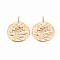 Brass Pendants, Nickel Free, Flat Round with Flower, Real 18K Gold Plated, 15.5x12.5x2mm, Hole: 1.5mm