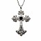 Vintage Sparkling Alloy Obsidian Rhinestone Cross Pendants Necklaces for Women, Platinum, 19.69 inch(50cm)