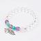 Natural Quartz Crystal Charm Bracelets, with Mixed Stone Bead and Alloy Elephant & Leaf Charm, 2-1/8 inch(54mm)