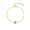 Cubic Zirconia Teardrop Link Bracelet with Golden Stainless Steel Cable Chains, Lime Green, 6-1/4 inch(16cm)