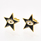 Brass Stud Earrings, with Enamel and Ear Nuts, Star with Eye, Black, 15x16mm, Pin: 0.8mm