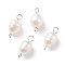 Grade B Natural Cultured Freshwater Pearl Connector Charms, with 304 Stainless Steel Double Loops, Polished Rice, Stainless Steel Color, 17.5x8.5mm, Hole: 1.8~3mm