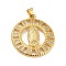Brass Micro Pave Clear Cubic Zirconia Pendants, Flat Round with Virgin Mary, Real 18K Gold Plated, 31.5x28x4.5mm, Hole: 4x3mm