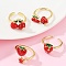 Fruit Theme Brass Enamel Open Cuff Rings for Women, Rack Plating, Lasting Plated, Cadmium Free & Lead Free, Real 18K Gold Plated, Inner Diameter: 16~21mm