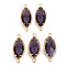 Glass Links Connectors, with Light Gold Tone Brass Findings, Cadmium Free & Nickel Free & Lead Free, Faceted Horse Eye, Purple, 21x9x4mm, Hole: 1.2mm