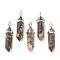 Natural Rhodonite Pointed Pendants, with Platinum Tone Brass Findings, Bullet, 39.5x12x11.5mm, Hole: 4.5x2.8mm