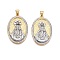Brass Micro Pave Cubic Zirconia with ABS Imitation Pearl Pendants, Cadmium Free & Lead Free, Oval with Virgin Mary Charms, Real 18K Gold Plated, 32x20.5x5mm, Hole: 3.5x5mm