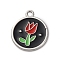 Alloy Enamel Pendants, Lead Free & Cadmium Free, Flower Charm, Platinum, Flat Round with Tulip, 23.5x20x1.5mm, Hole: 2.2mm