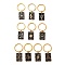 10Pcs Alloy Enamel Keychains, with Iron Rings, Rectangle with Pattern, Golden, Black, 52mm