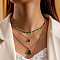Alloy Emerald Rhinestone Pendant 3 Layer Necklaces for Women, Golden, Teardrop, 13.39 inch(34cm)