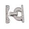 Brass Micro Pave Clear Cubic Zirconia Fold Over Clasps, Cadmium Free & Nickel Free & Lead Free, Platinum, 24mm