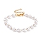 Round Plastic Imitation Pearl Beaded Bracelets, with PVD Vacuum Plating 304 Stainless Steel Curb Chains, White, Golden, 6-3/4 inch(17.1cm)