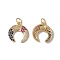 Brass Micro Pave Colorful Cubic Zirconia Pendants, with Jump Ring, Cadmium Free & Nickel Free & Lead Free, Rack Plating, Double Horn/Crescent Moon , Real 18K Gold Plated, 18x16x2mm, Hole: 3mm