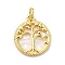Rack Plating Brass with Plastic Pendants, Real 18K Gold Plated, Flat Round with Tree of Life, Lead Free & Cadmium Free, Tree of Life Pattern, 20x17.5x3mm, Hole: 4.5mm