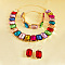 Alloy & Glass Rectangle Link Chain Necklaces & Bracelet & Dangle Earrings Sets, Golden, Colorful, 475mm
