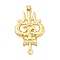 Brass Pendants, Trident, Long-Lasting Plated, Lead Free & Cadmium Free, Rack Plating, Real 18K Gold Plated, 47x29x3mm, Hole: 3mm/3.5x4mm