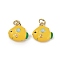 Brass Enamel Charms, Fish Charm, with Jump Ring, Long-Lasting Plated, Cadmium Free & Lead Free, Rack Plating, Real 18K Gold Plated, Gold, 14x14x4.5mm, Hole: 3.7mm