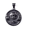 304 Stainless Steel Pendants, Hip-Hop Pendants, Flat Round with Dumbbell, Electrophoresis Black, 37x32x4.5mm, Hole: 4x9mm