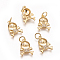 Brass Micro Pave Cubic Zirconia Charms, Long-Lasting Plated, Halloween Theme, Skull, Clear, Golden, 14.5x10.5x3.5mm, Hole: 3.5mm