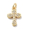 Brass Micro Pave Cubic Zirconia Pendants, Cadmium Free & Nickel Free & Lead Free, Cross Charms, Real 18K Gold Plated, with Jump Ring, Real 18K Gold Plated, 15.5x10.5x2.5mm, Hole: 3mm