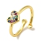 Rack Plating Brass Micro Pave Cubic Zirconia Cuff Rings, Long-Lasting Plated, Lead Free & Cadmium Free, Mixed Color, Adjustable