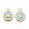 304 Stainless Steel Pendants, with Enamel, Flat Round with Star Charms, Ion Plating(IP), Real 18K Gold Plated, Light Sky Blue, 16.5x13x2mm, Hole: 2.5mm