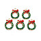 Rack Plating Alloy Enamel Pendants, Cadmium Free & Nickel Free & Lead Free, Light Gold, Christmas Wreath, Dark Green, 18x13x2.5mm, Hole: 1.5mm