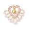 Natural Rose Quartz & Glass Seed Beads Pendants, Alloy Heart Charms, Light Gold, 33x35x6.5mm, Hole: 1.2mm